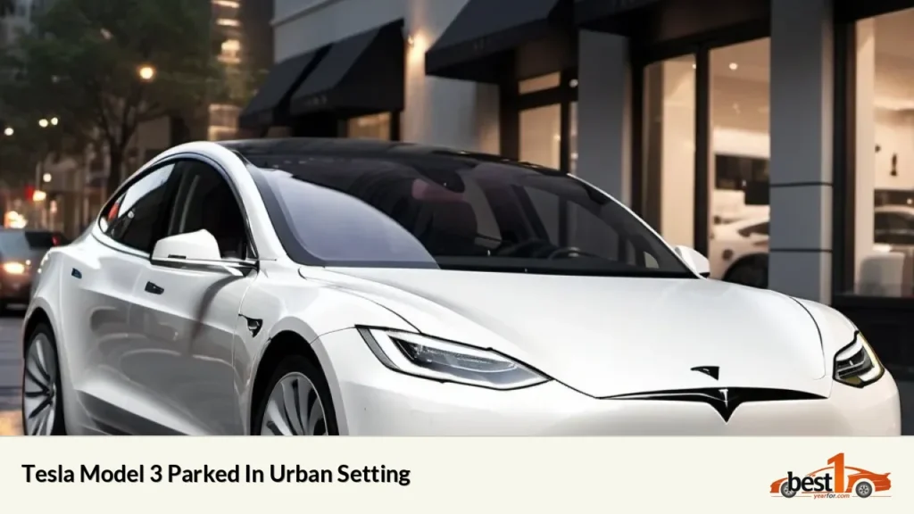 Tesla Model 3 Parked In Urban Setting